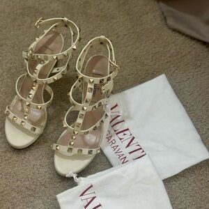Valentino Cream Rockstud Strappy High Heel Sandals